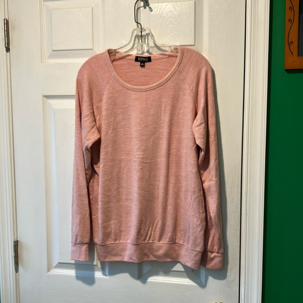 Buffalo David bitten fine gauge slubby pink crew neck sweater small ballet core